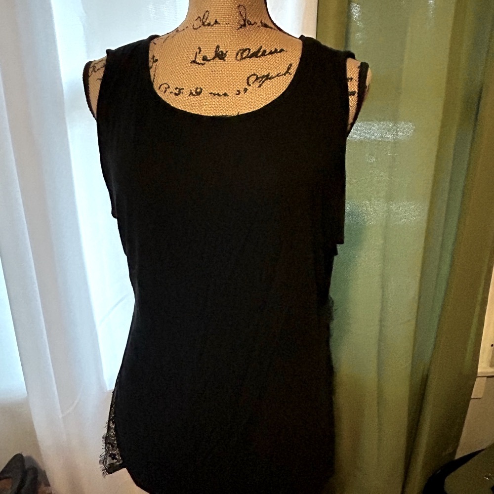 Roz & Ali Black Sleeveless Tank Top with Lace trim